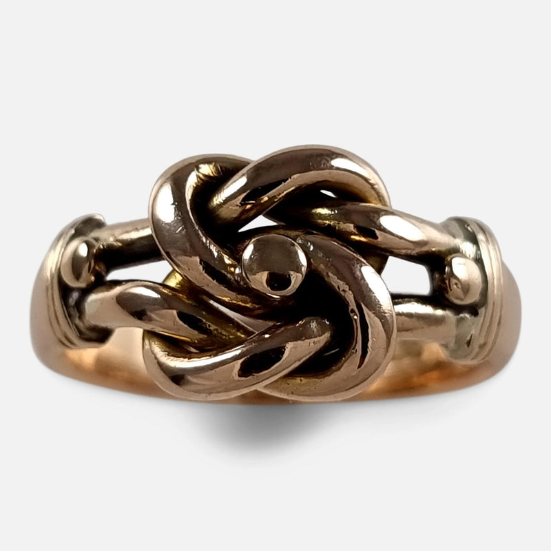 the 18ct rose gold Lovers Knot ring from a birds eye view