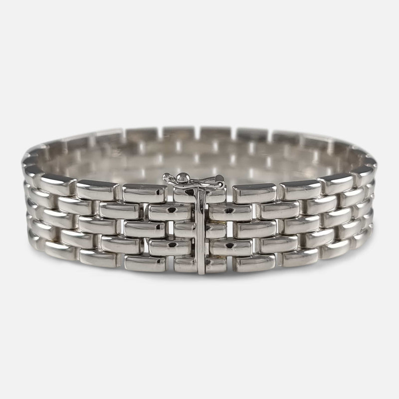 the modern 18ct white gold brick link bracelet viewed form the front