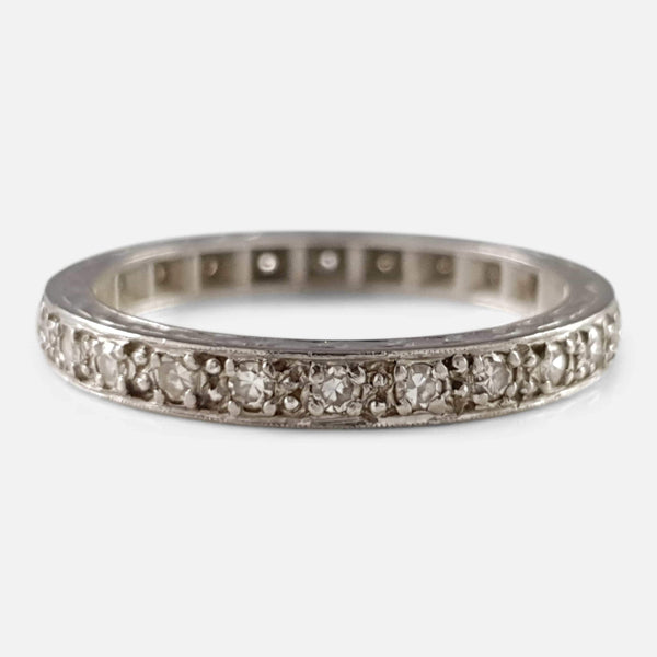 18ct White Gold Engraved Diamond Full Eternity Ring viewed from the front