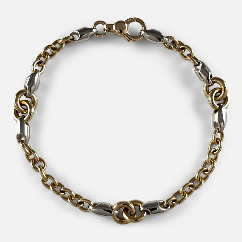 the 18ct yellow and white gold link bracelet viewed from above