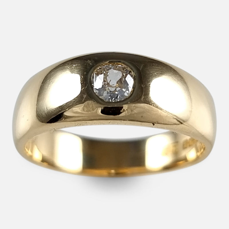 The 18ct yellow gold diamond gypsy ring viewed from above