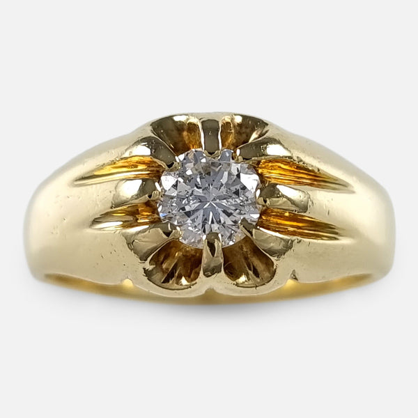 the 18ct yellow gold diamond gypsy ring viewed from above
