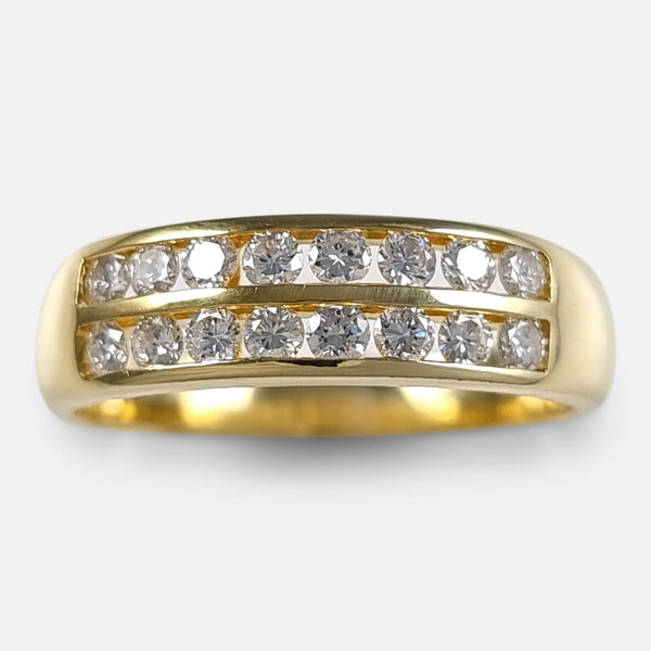 the 18ct yellow gold double row diamond half eternity ring viewed from above