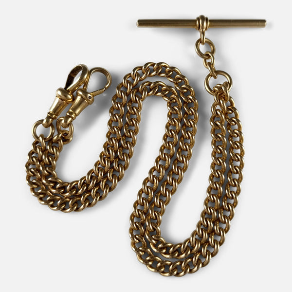 The antique 18ct yellow gold albert watch chain viewed from above