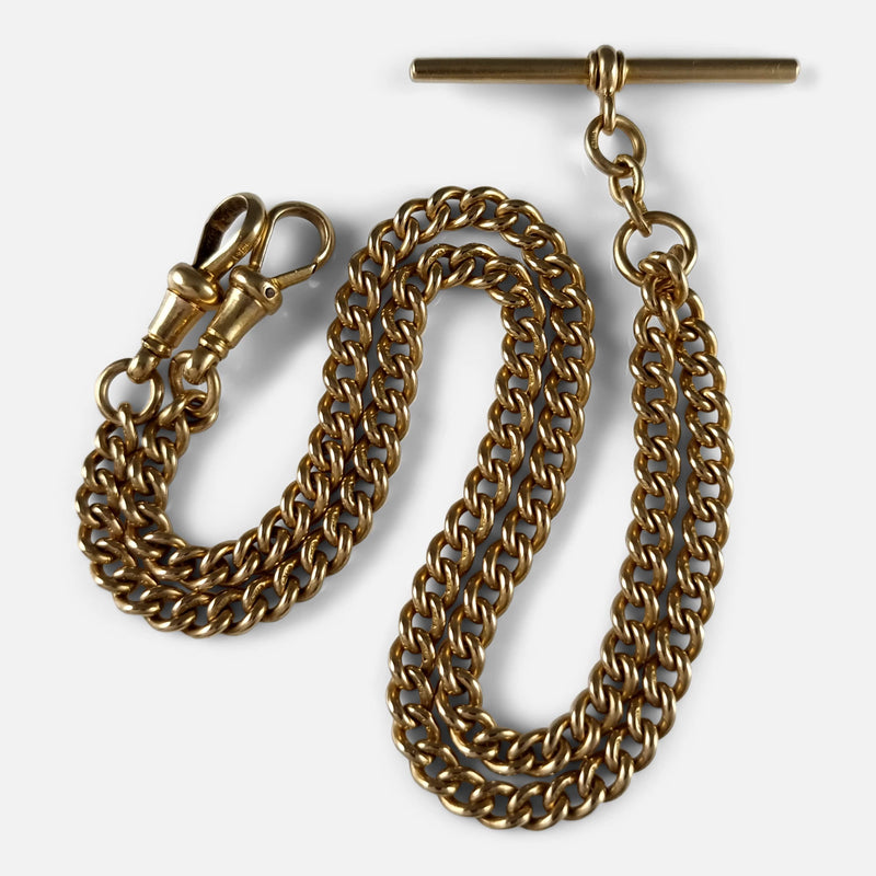 The antique 18ct yellow gold albert watch chain viewed from above