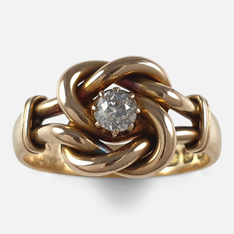 the Edwardian 18ct gold and diamond lovers knot ring viewed from above