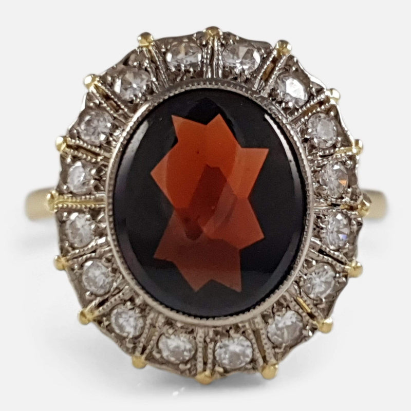 the garnet and diamond cluster ring viewed from the front