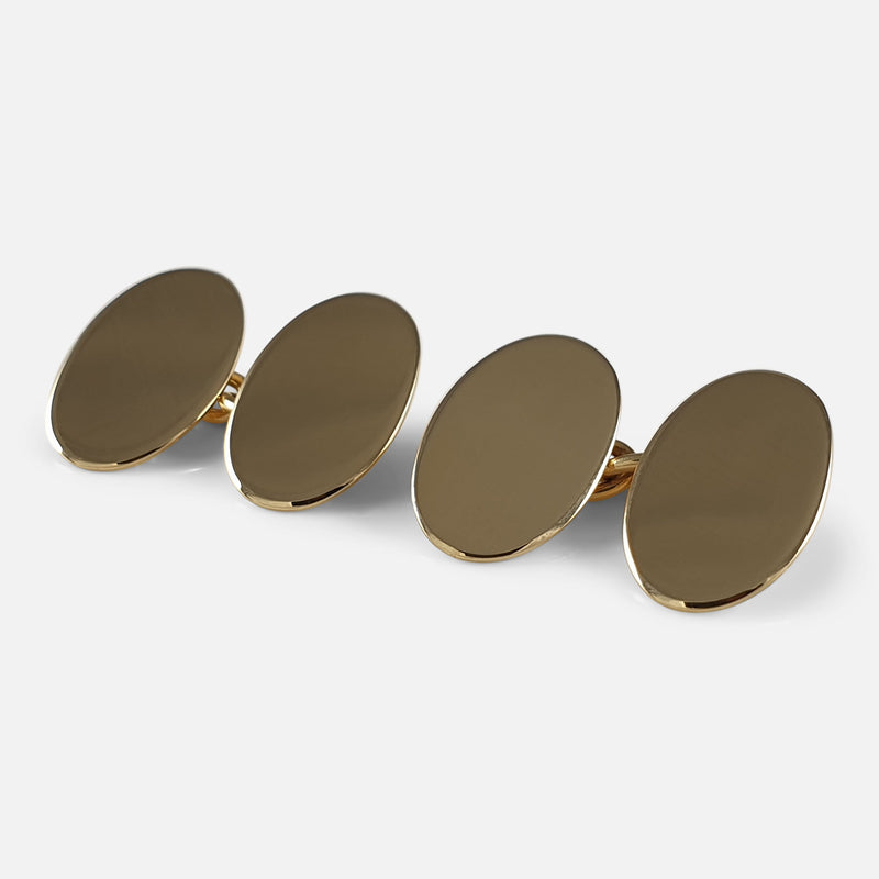 18ct Yellow Gold Oval Cufflinks, viewed from a slight angle
