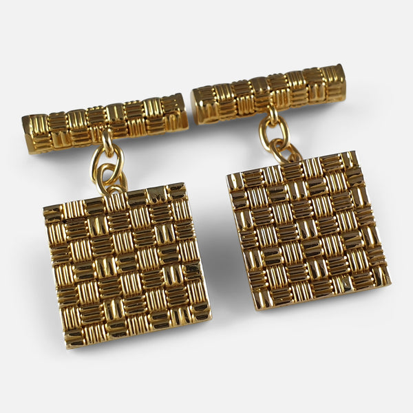 1960s 18ct Gold Square Cufflinks viewed from the front