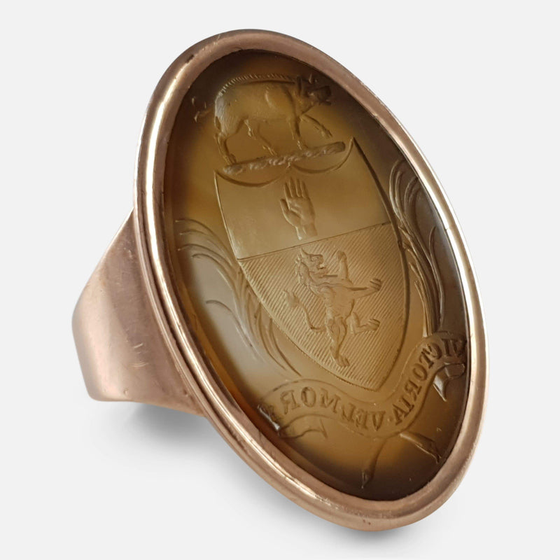 Scottish Intaglio signet ring viewed from the left at a slight angle