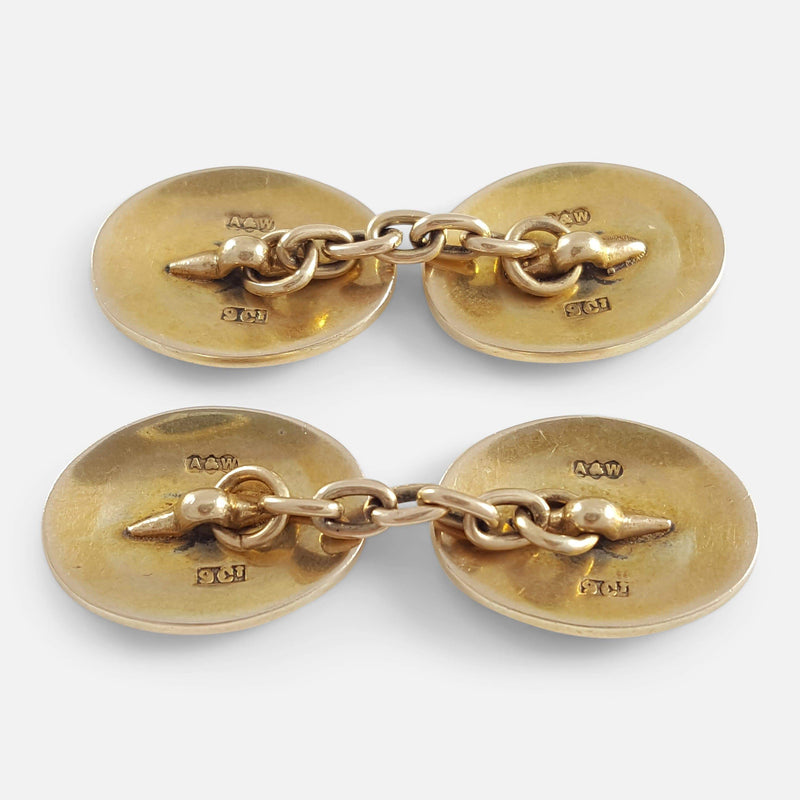 9ct Gold and Enamel Equestrian Horse Oval Cufflinks - Argentum Antiques & Collectables