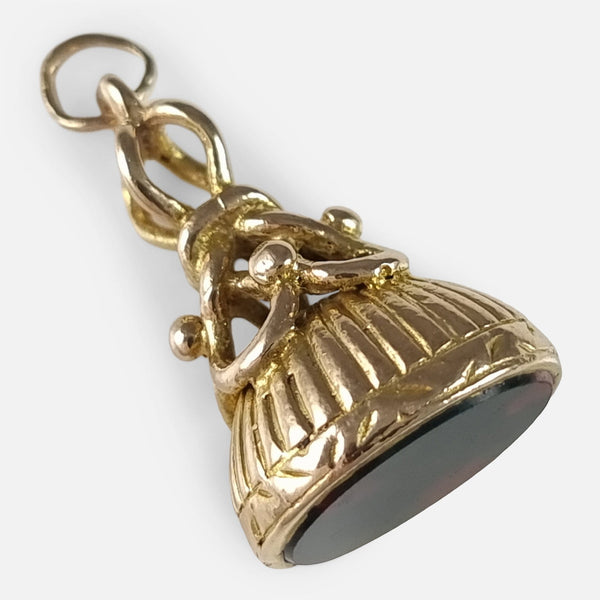 the Georg Jensen 9ct gold bloodstone fob viewed diagonally