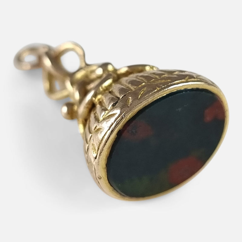 a view of the oval bloodstone to the underside