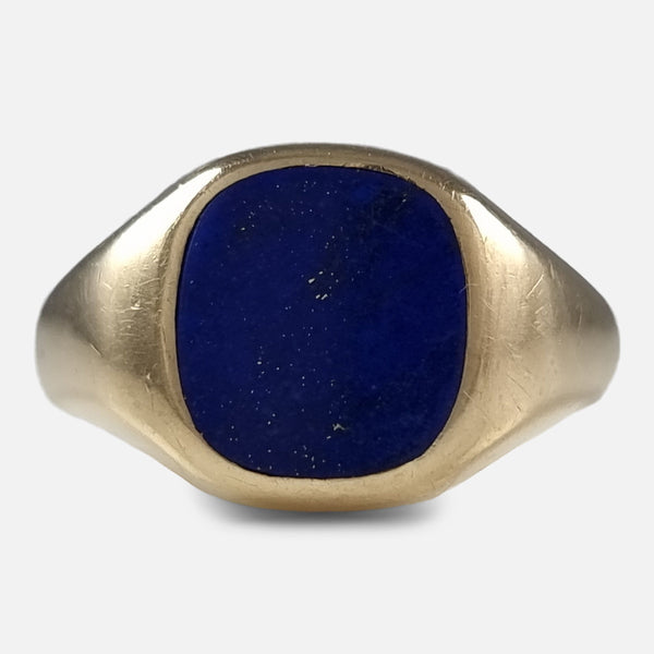 the 9ct gold and Lapis Lazuli signet ring viewed from the front 