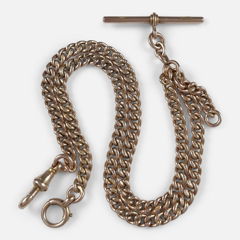 the antique 9ct rose gold Albert watch chain viewed from above