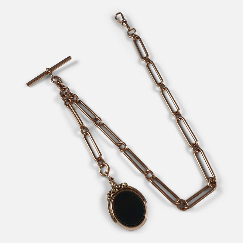 9ct Rose Gold Watch Chain with fob viewed from above