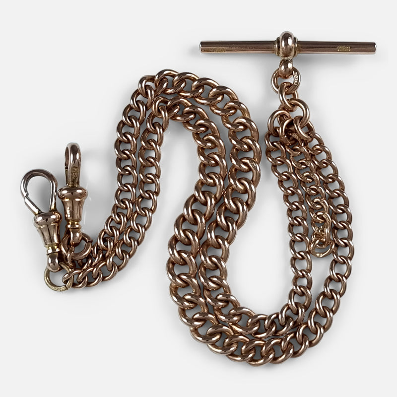 the 9ct rose gold double albert watch chain viewed from above
