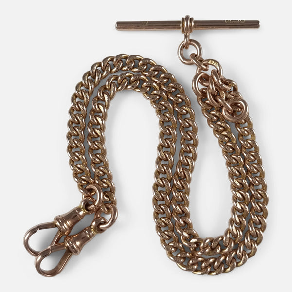 the antique 9ct gold albert watch chain viewed from above