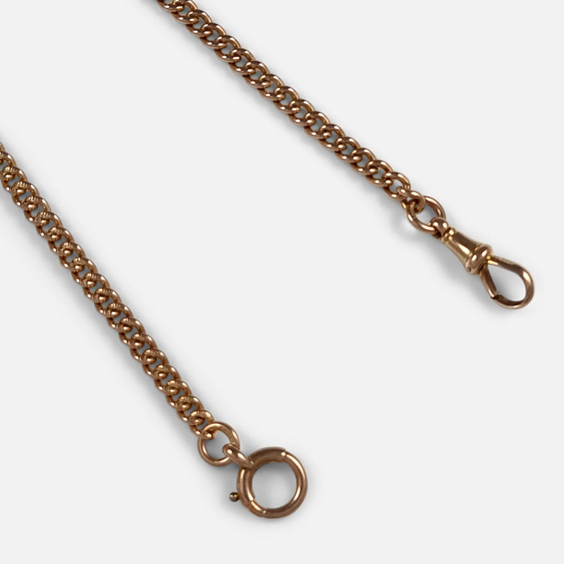 focused on a section of the chain to include dog clip and roll pin clasp