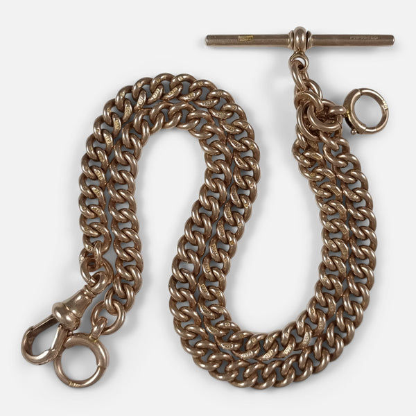 the 9ct yellow gold Albert watch chain viewed from above