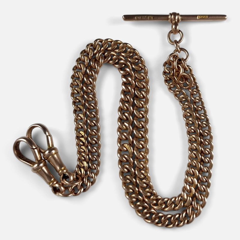 the 9ct yellow gold double albert watch chain viewed from above