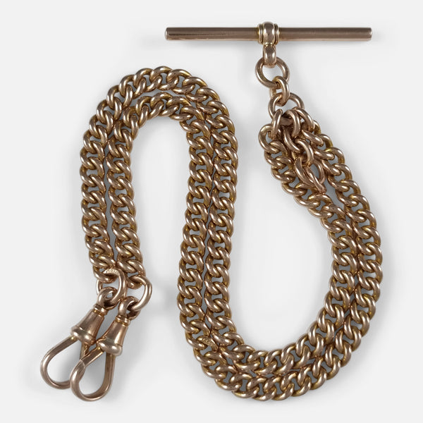 the antique 9 carat yellow gold double albert watch chain viewed from above