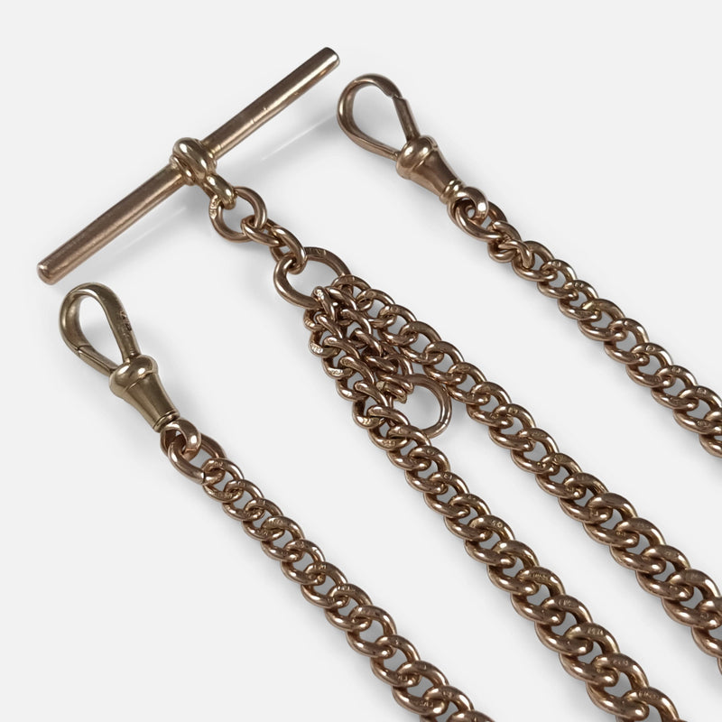focused on a section of the chain to include both dog clips and T-bar