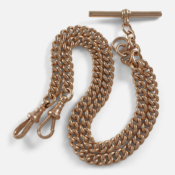 the 9ct yellow gold albert watch chain viewed from above