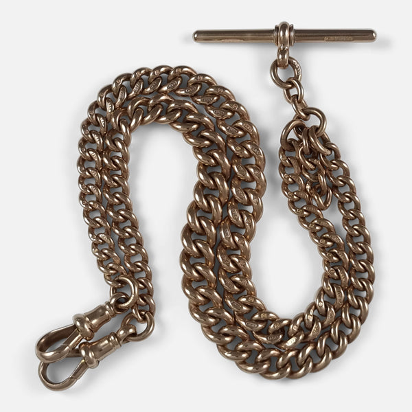 the antique 9ct yellow gold double albert chain, viewed from above