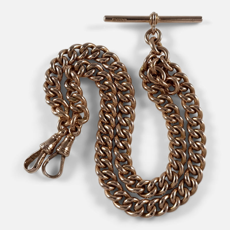 the 9ct yellow gold double albert watch chain viewed from above