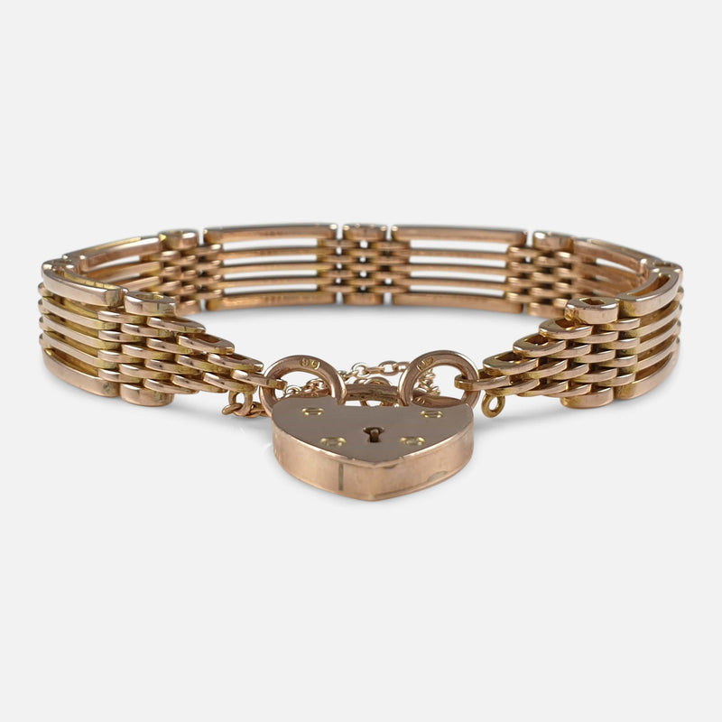 a view of the bracelet with heart padlock to the forefront