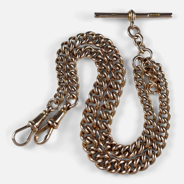 the 9ct yellow gold double albert watch chain when viewed from above