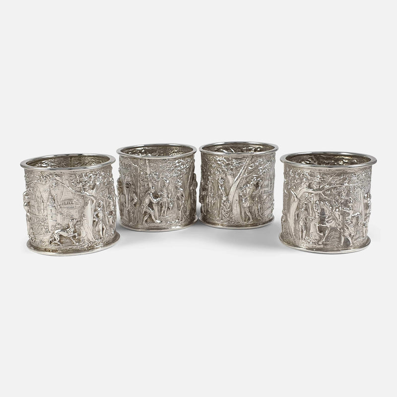 A Cased Set of 4 Victorian Silver Country Pursuits Napkin Rings 1898 - Argentum Antiques & Collectables