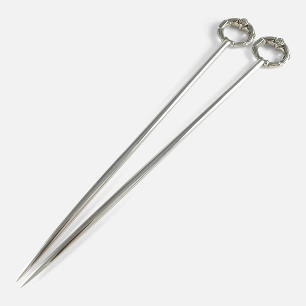 Sterling Silver Meat Skewers viewed from above