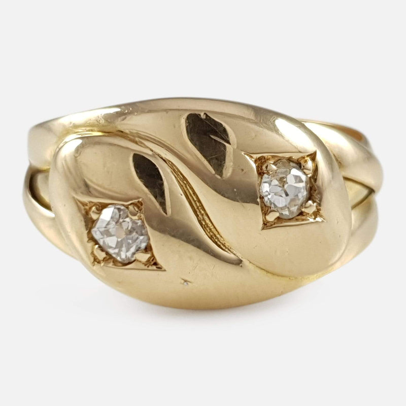 The Victorian gold diamond snake ring viewed from the front