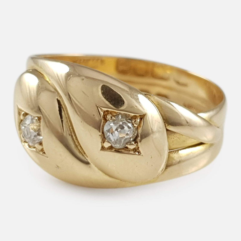 The double headed snake ring viewed from the right at an angle