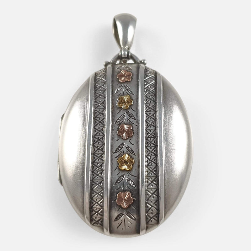 the antique silver locket viewed from the front