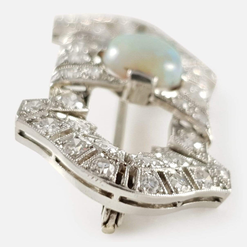 Art Deco Opal and Diamond Platinum Brooch - Argentum Antiques & Collectables