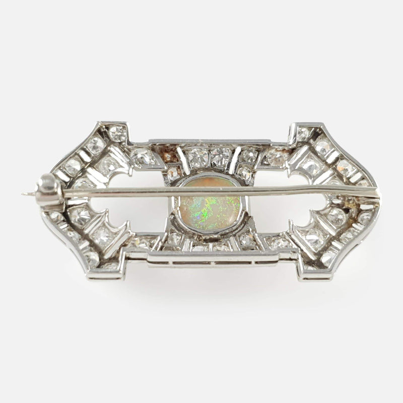 Art Deco Opal and Diamond Platinum Brooch - Argentum Antiques & Collectables