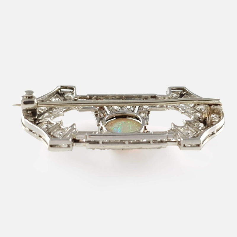 Art Deco Opal and Diamond Platinum Brooch - Argentum Antiques & Collectables