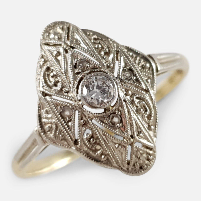 Art Deco 14ct Gold Diamond Navette Marquise Ring - Argentum Antiques & Collectables