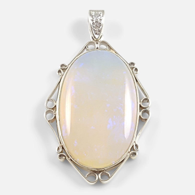 Art Deco 14ct Gold Opal & Diamond Pendant - Argentum Antiques & Collectables