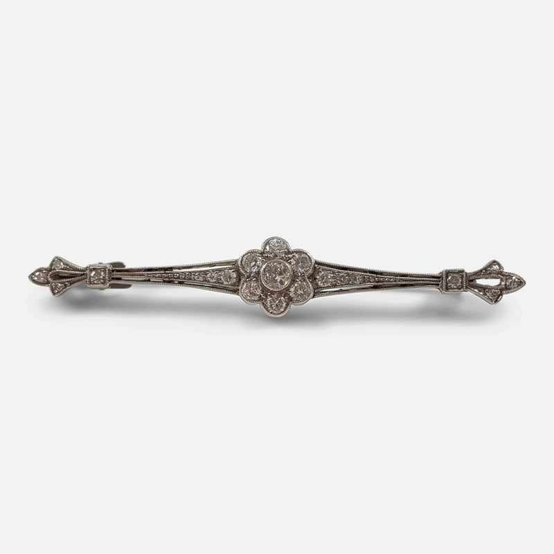 Art Deco 14ct White Gold 0.65ct Diamond Bar Brooch - Argentum Antiques & Collectables