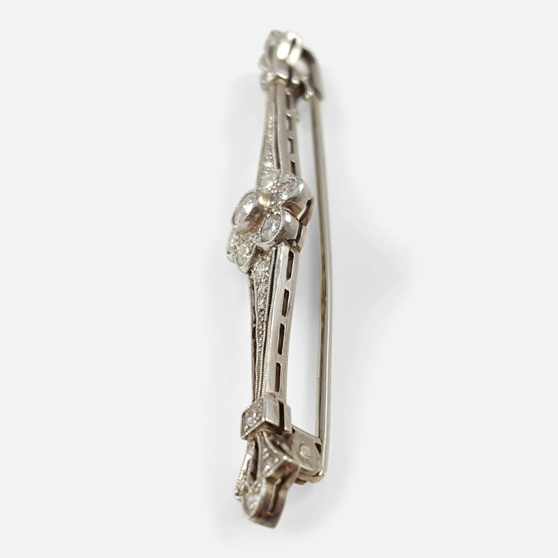 Art Deco 14ct White Gold 0.65ct Diamond Bar Brooch - Argentum Antiques & Collectables