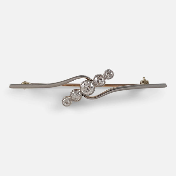 1920s 15ct Gold and Platinum Diamond Bar Brooch viewed from the front