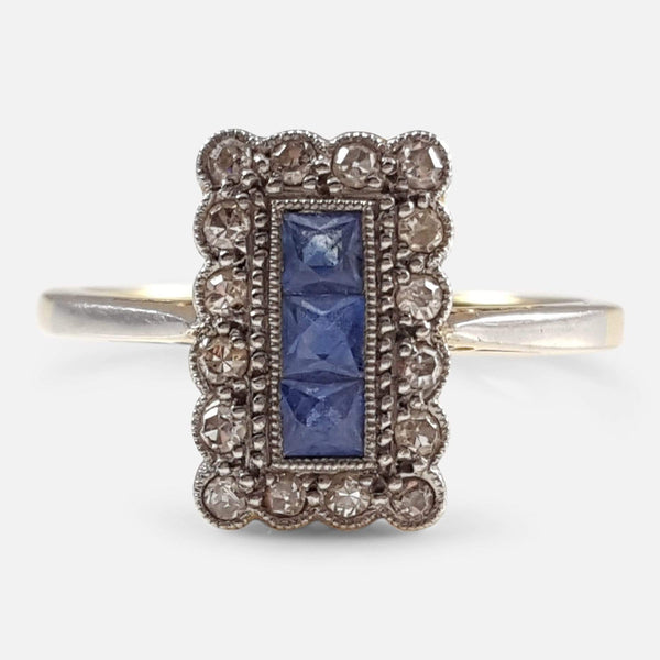 Art Deco 18ct Gold, Platinum, Sapphire, and Diamond Ring - Argentum Antiques & Collectables
