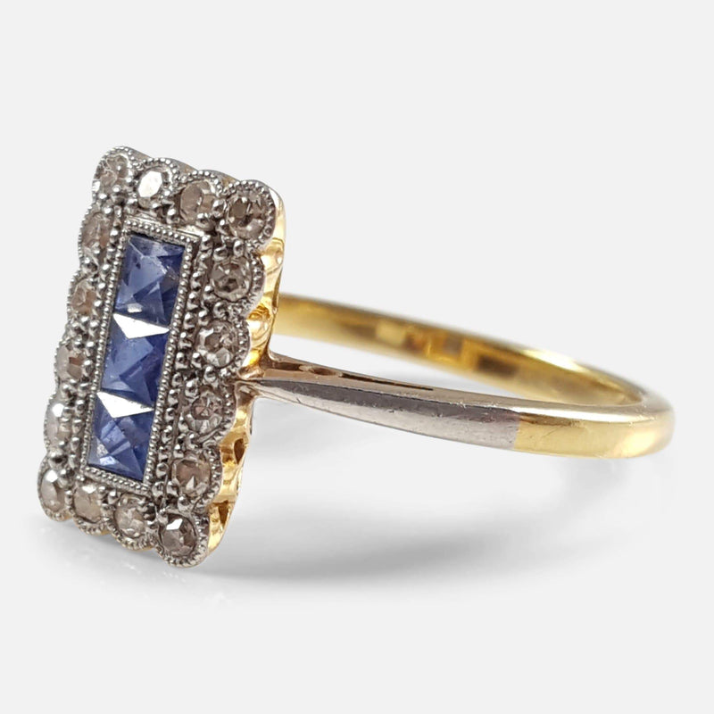 Art Deco 18ct Gold, Platinum, Sapphire, and Diamond Ring - Argentum Antiques & Collectables