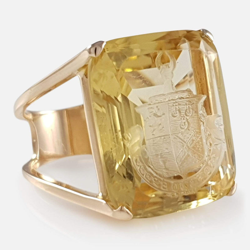 Art Deco 18ct Gold Citrine Intaglio Signet Seal Ring - Argentum Antiques & Collectables