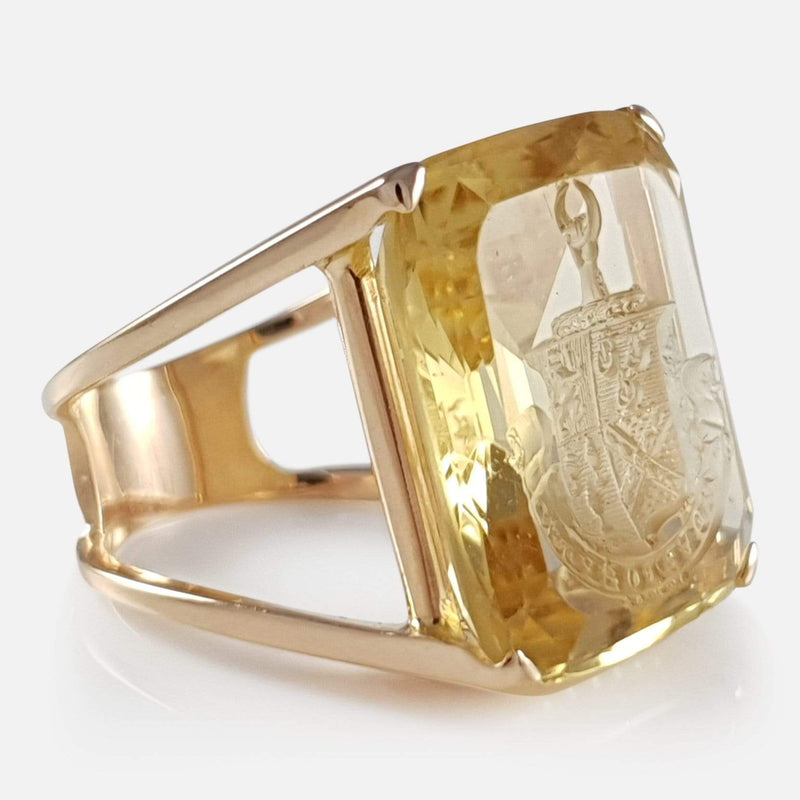 Art Deco 18ct Gold Citrine Intaglio Signet Seal Ring - Argentum Antiques & Collectables