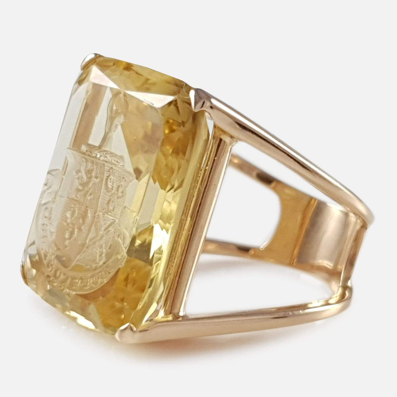 Art Deco 18ct Gold Citrine Intaglio Signet Seal Ring - Argentum Antiques & Collectables